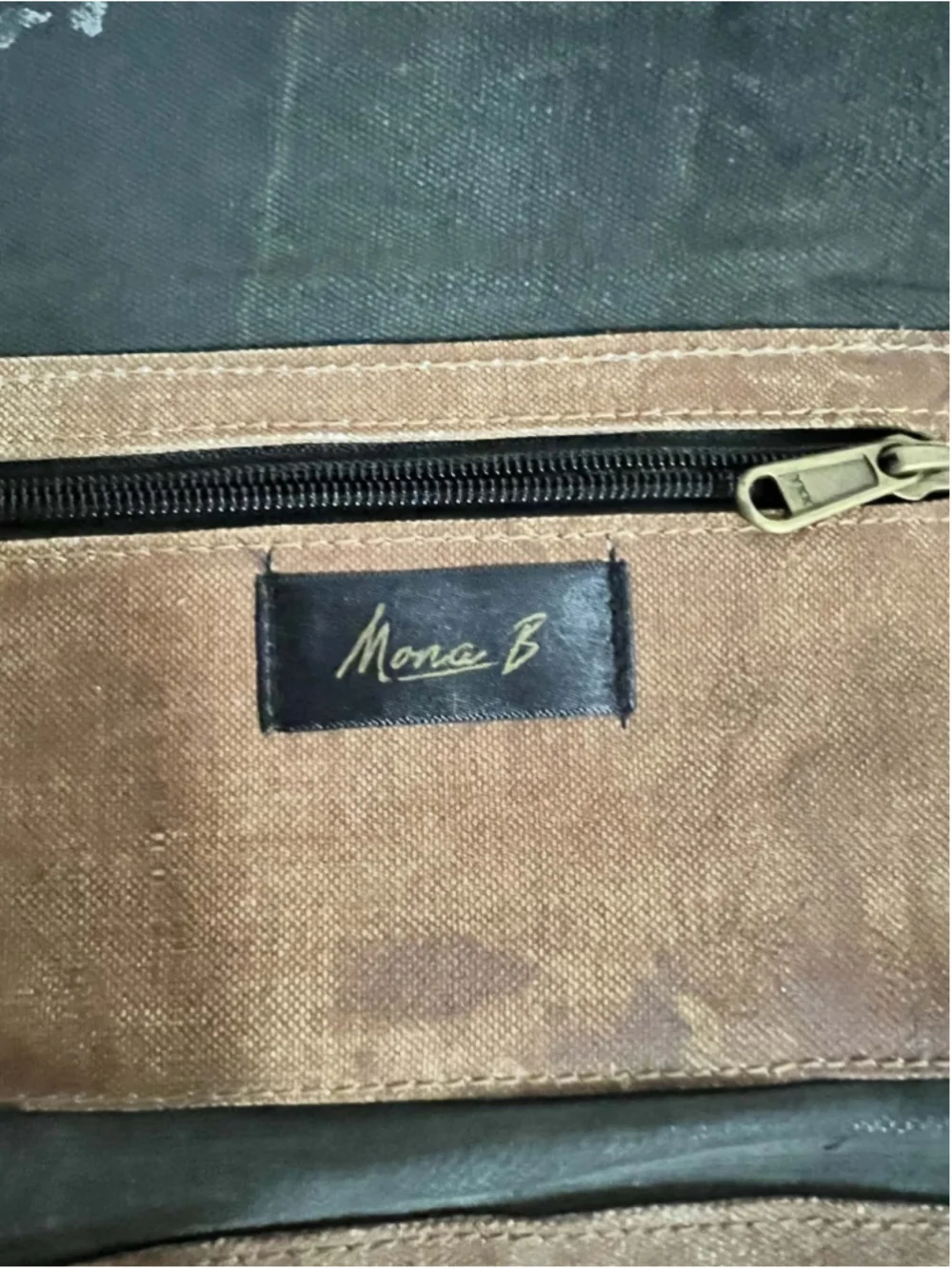 Mona B Upcycled Canvas & Leather Wallet My Way Highway Slogan Trifold Clutch Bag